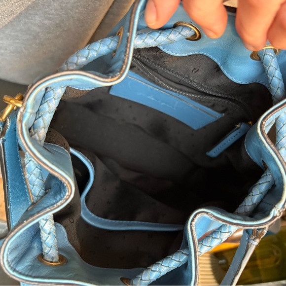 Cole Haan Soft Blue Leather Bucket Crossbody with Braided Drawstrings - Picture 10 of 12